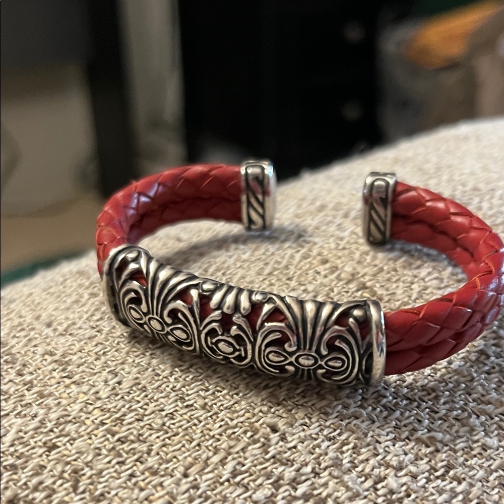 Vintage Joseph Esposito sterling and woven leather cuff